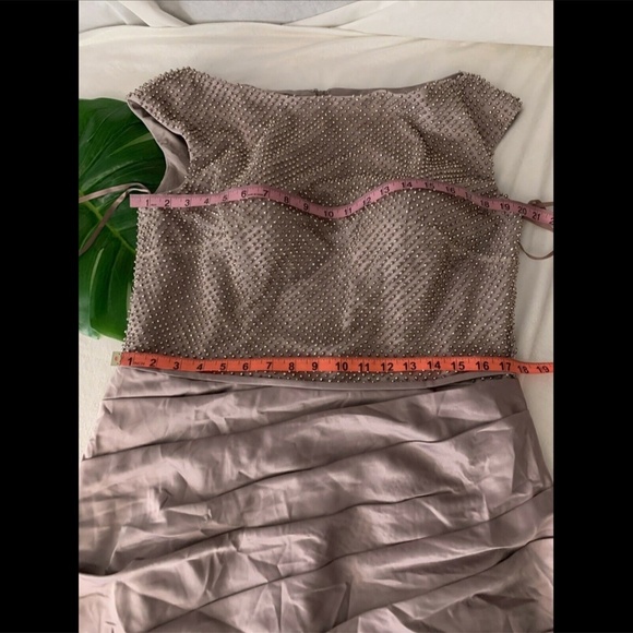 NEW La‎ Femme Beaded Top Ruched Crepe Satin Gown [SZ 14 ] - Picture 2 of 12